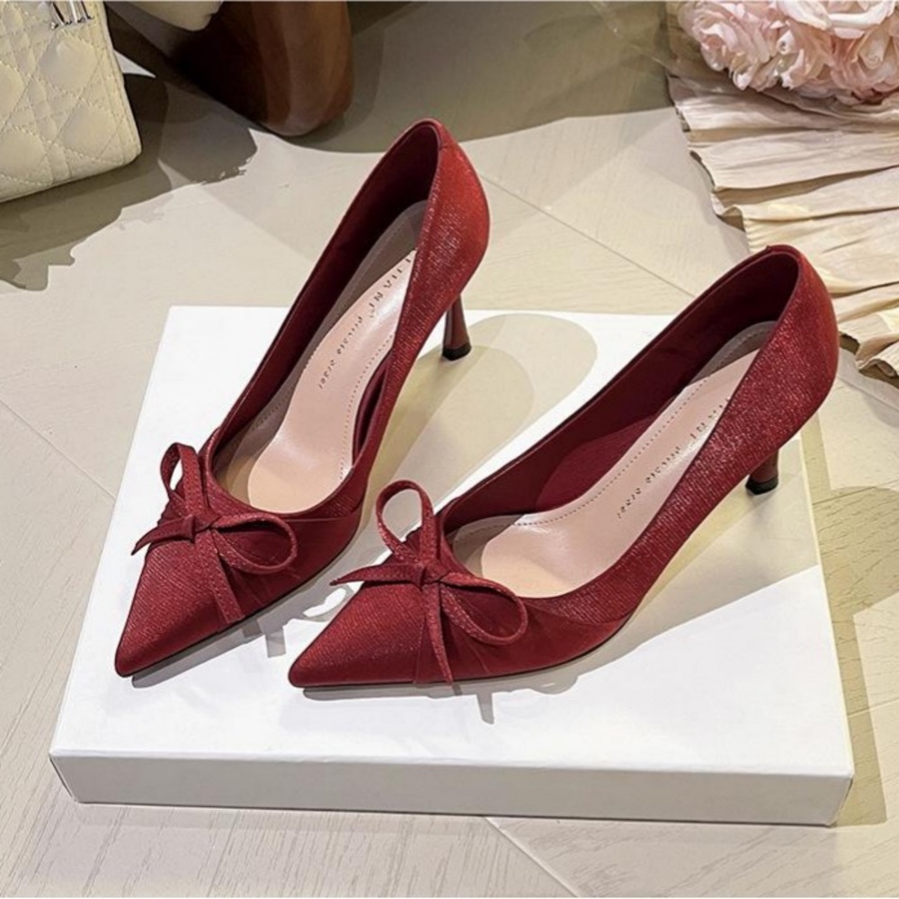 Elegant Red Bow Heels for Women